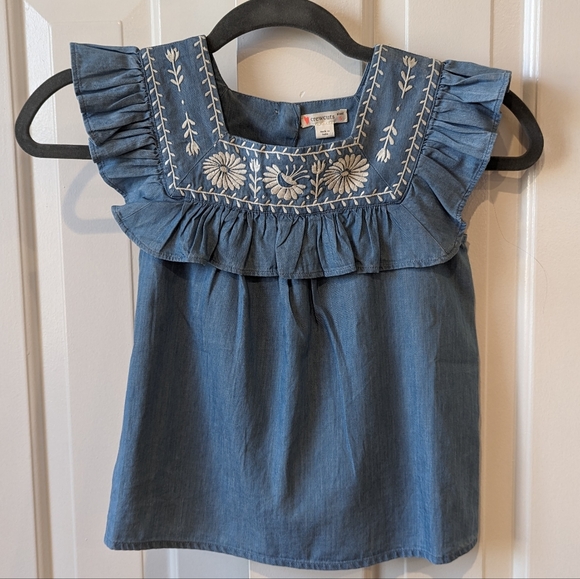 J. Crew Ruffle Chambray Top blue size 5 - Picture 3 of 6